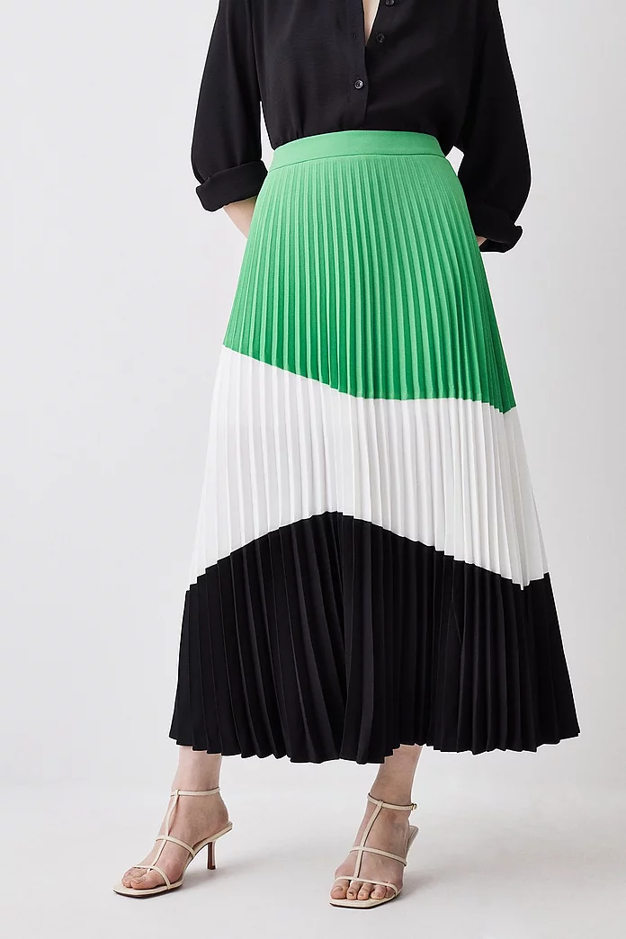 Color Block Pleated Woven Skirt