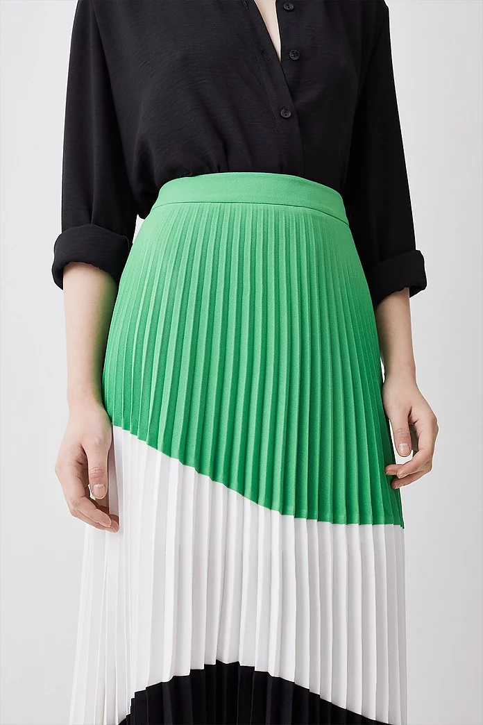 Color Block Pleated Woven Skirt | Karen Millen