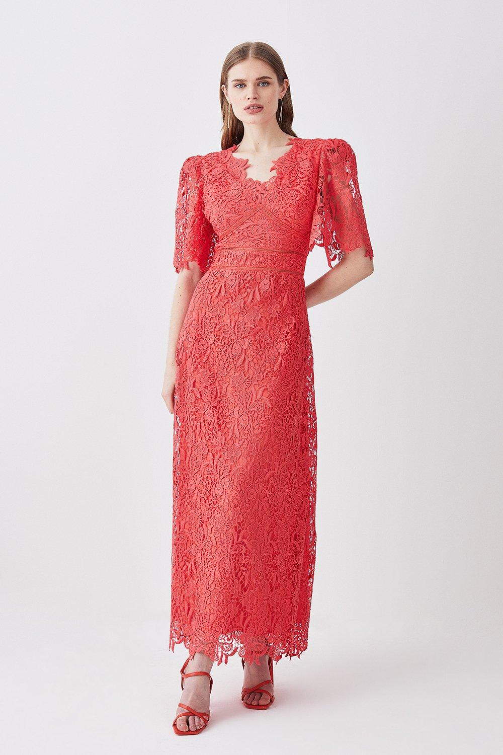 Coral lace dress hot sale with sleeves