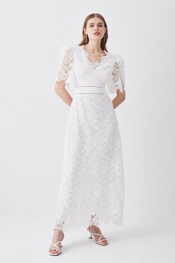 Guipure Lace Flute Sleeved Woven Maxi Dress ivory