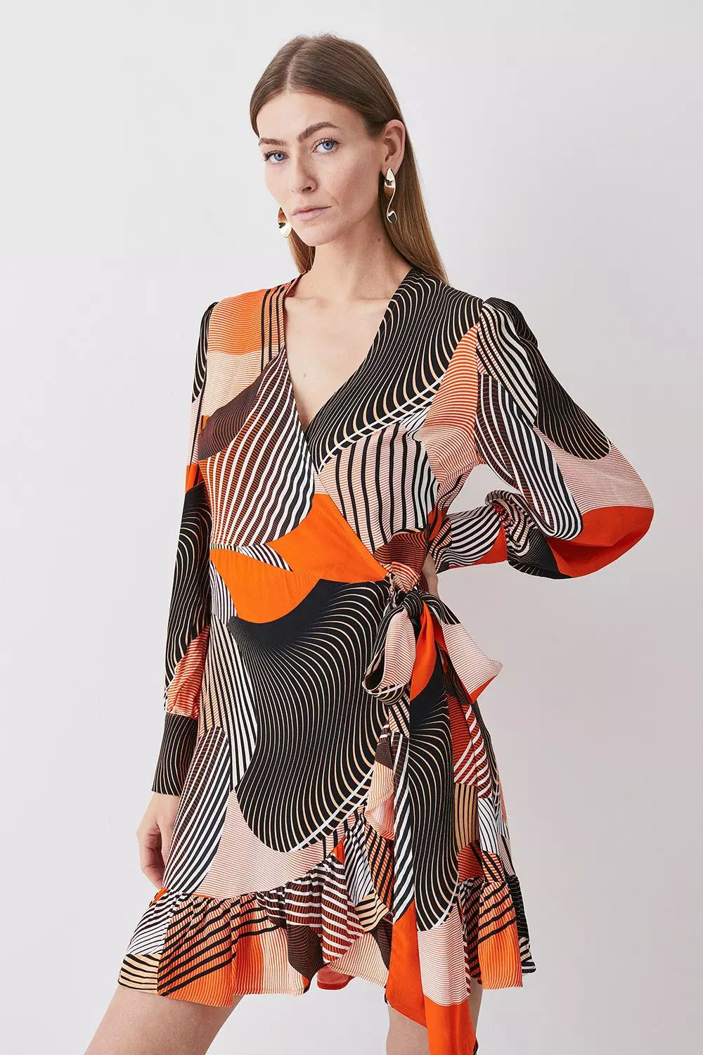 Spliced Geo Mini Wrap Dress