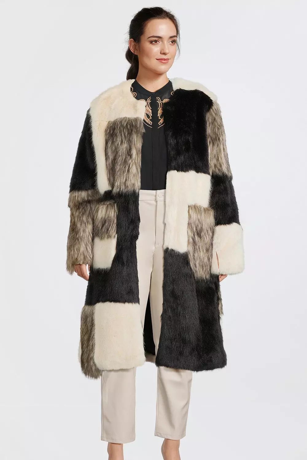 Fur sale patchwork coat