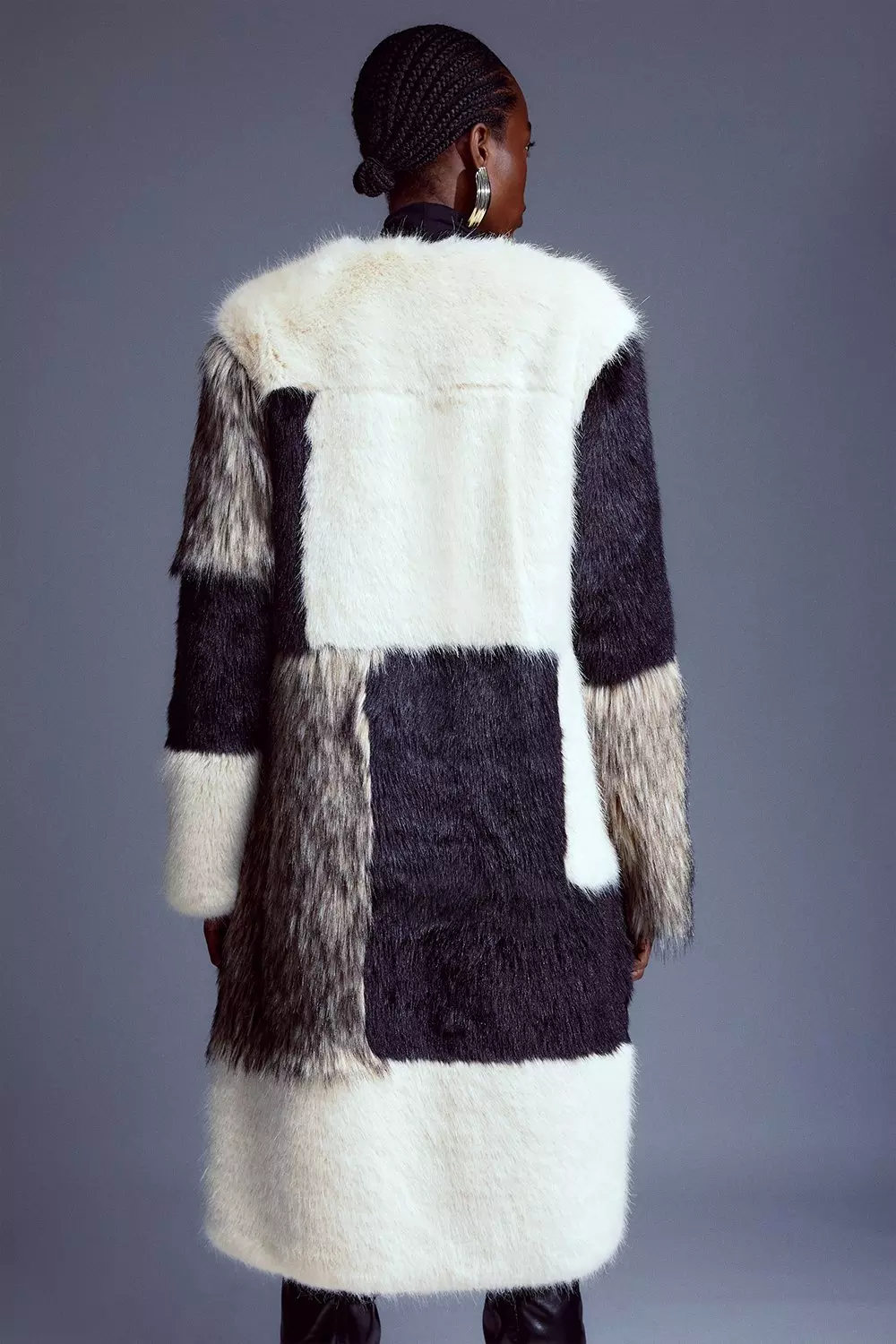 Faux Fur Patchwork Contrast Coat Karen Millen