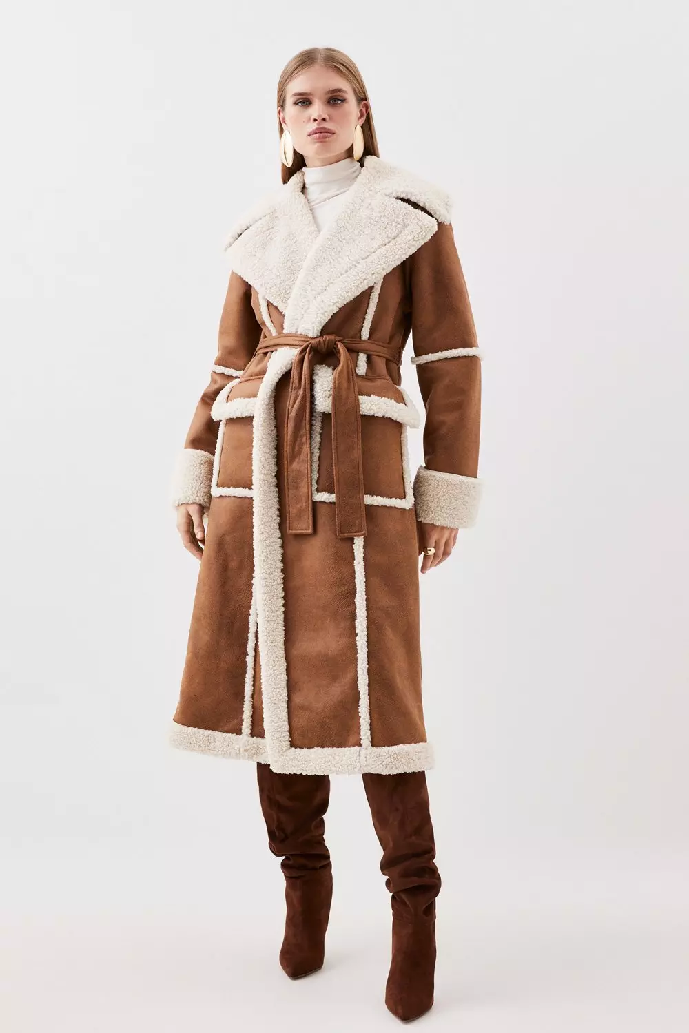 Karen millen shearling coat sale