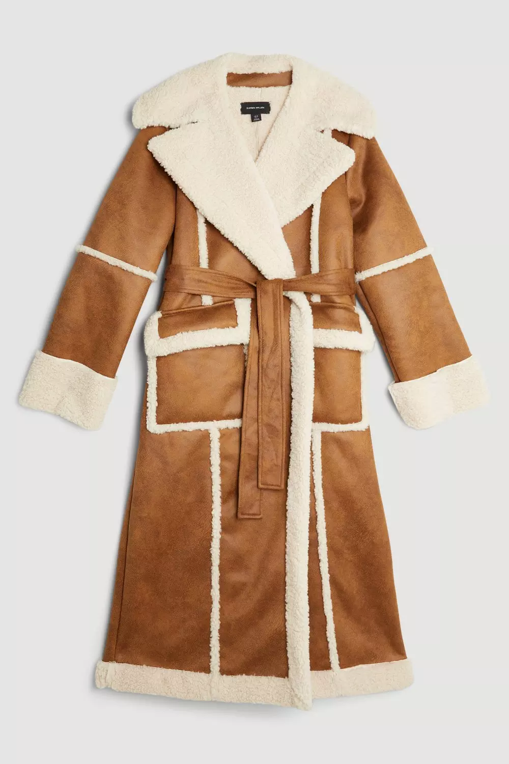Faux Shearling Contrast Trim Hooded Midi Coat