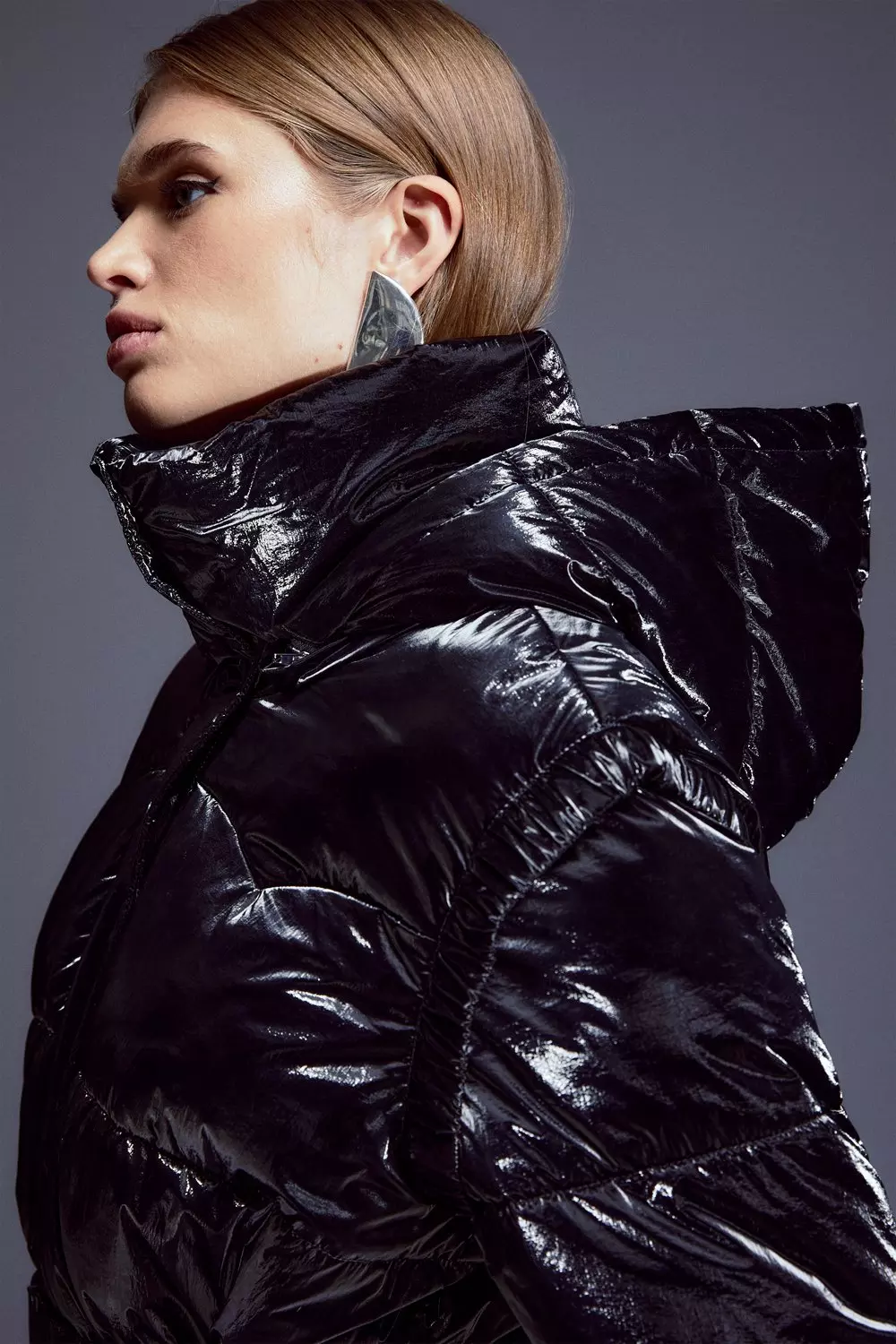 High Shine Hooded Puffer Jacket