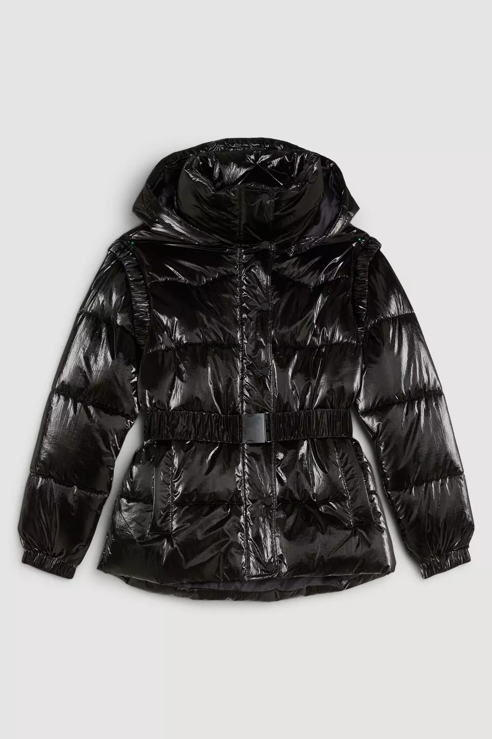 High shine coat hot sale with fur hood