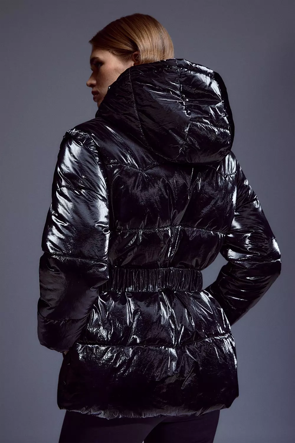 Karen millen shiny hot sale puffer coat black