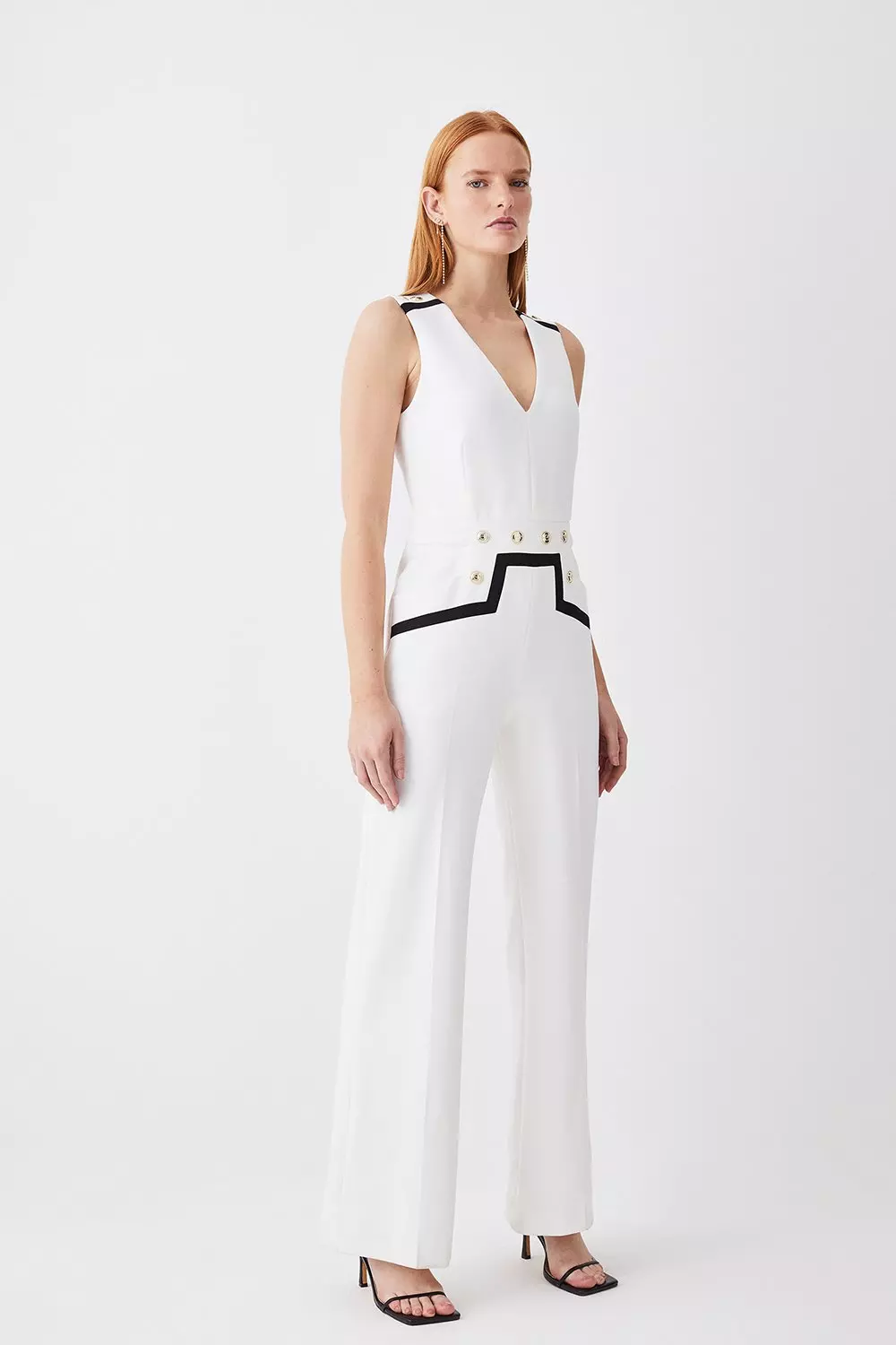 Compact Stretch Nautical Wide Leg Jumpsuit | Karen Millen