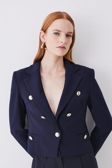 Compact Stretch Nautical Cropped Tailored Jacket navy