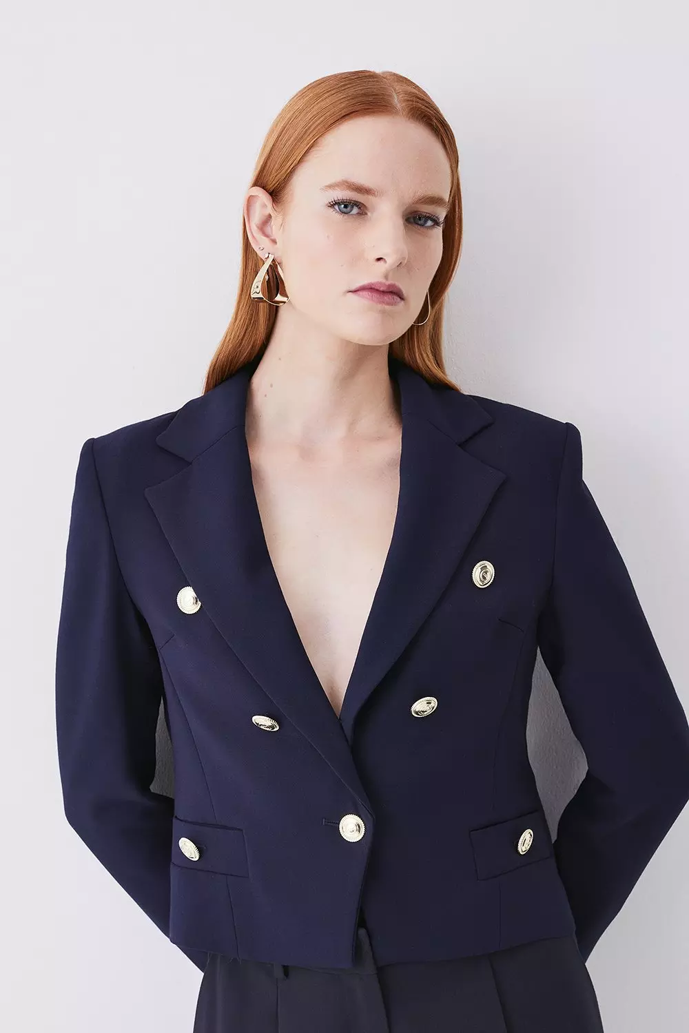 Compact Stretch Nautical Cropped Tailored Jacket | Karen Millen