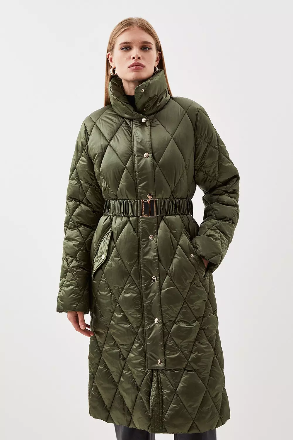 New Look longline diamond quilted padded coat in black