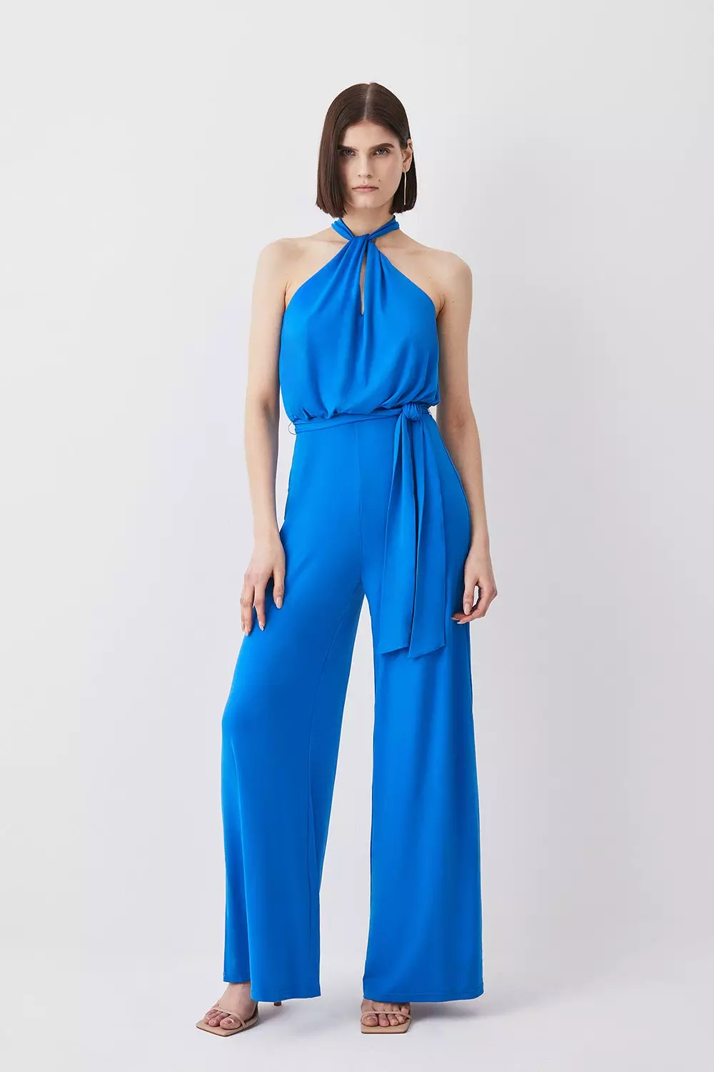 Embellished Halterneck Wide Leg Jersey Jumpsuit