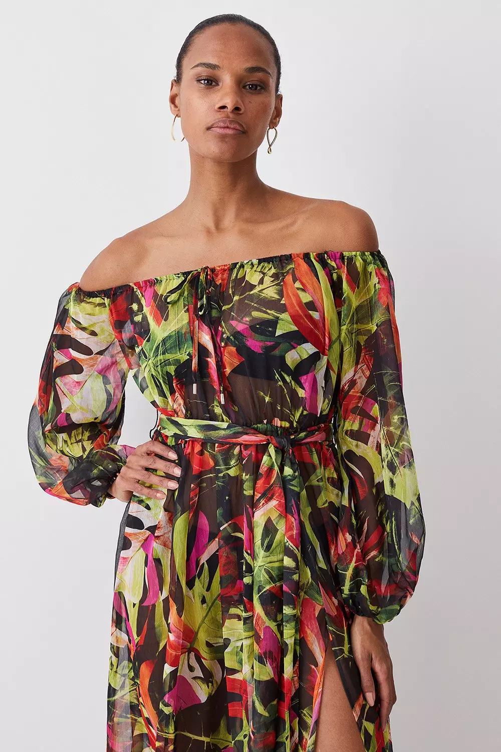 Floral bardot outlet maxi dress