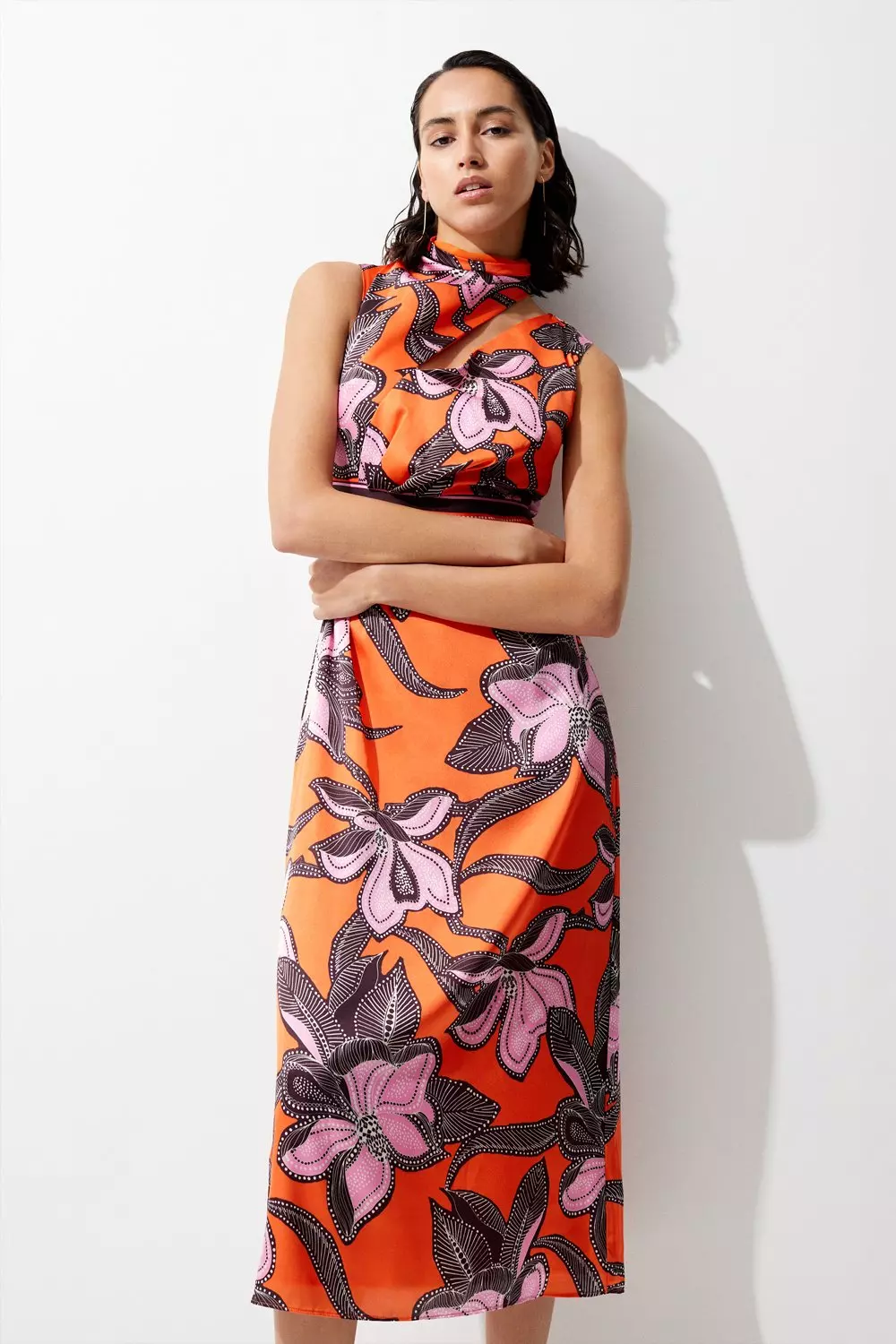 Karen millen orange midi dress sale