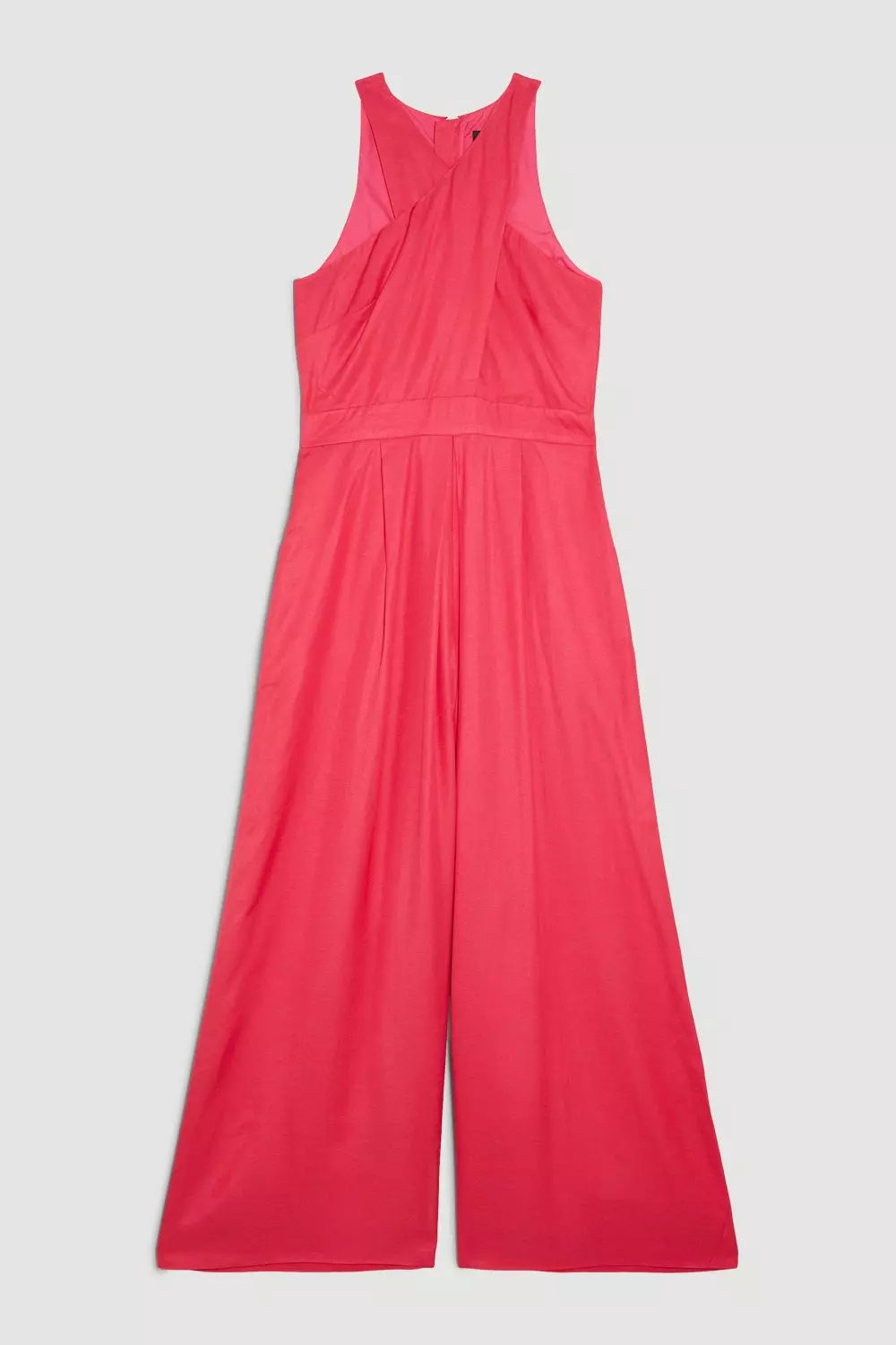 Tall Premium Linen Viscose Belted Halter Woven Jumpsuit | Karen Millen