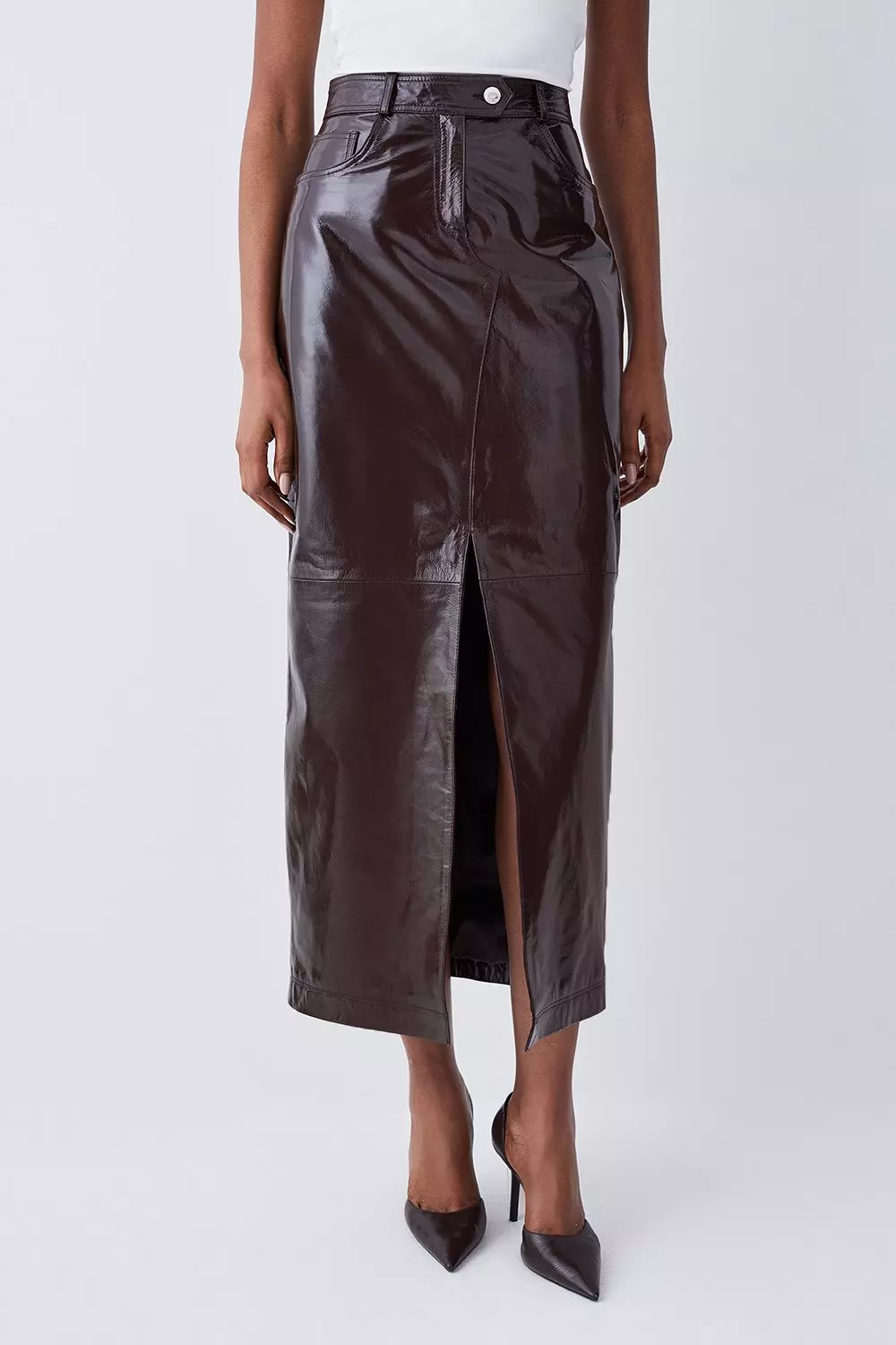 Leather midi skirt clearance pockets