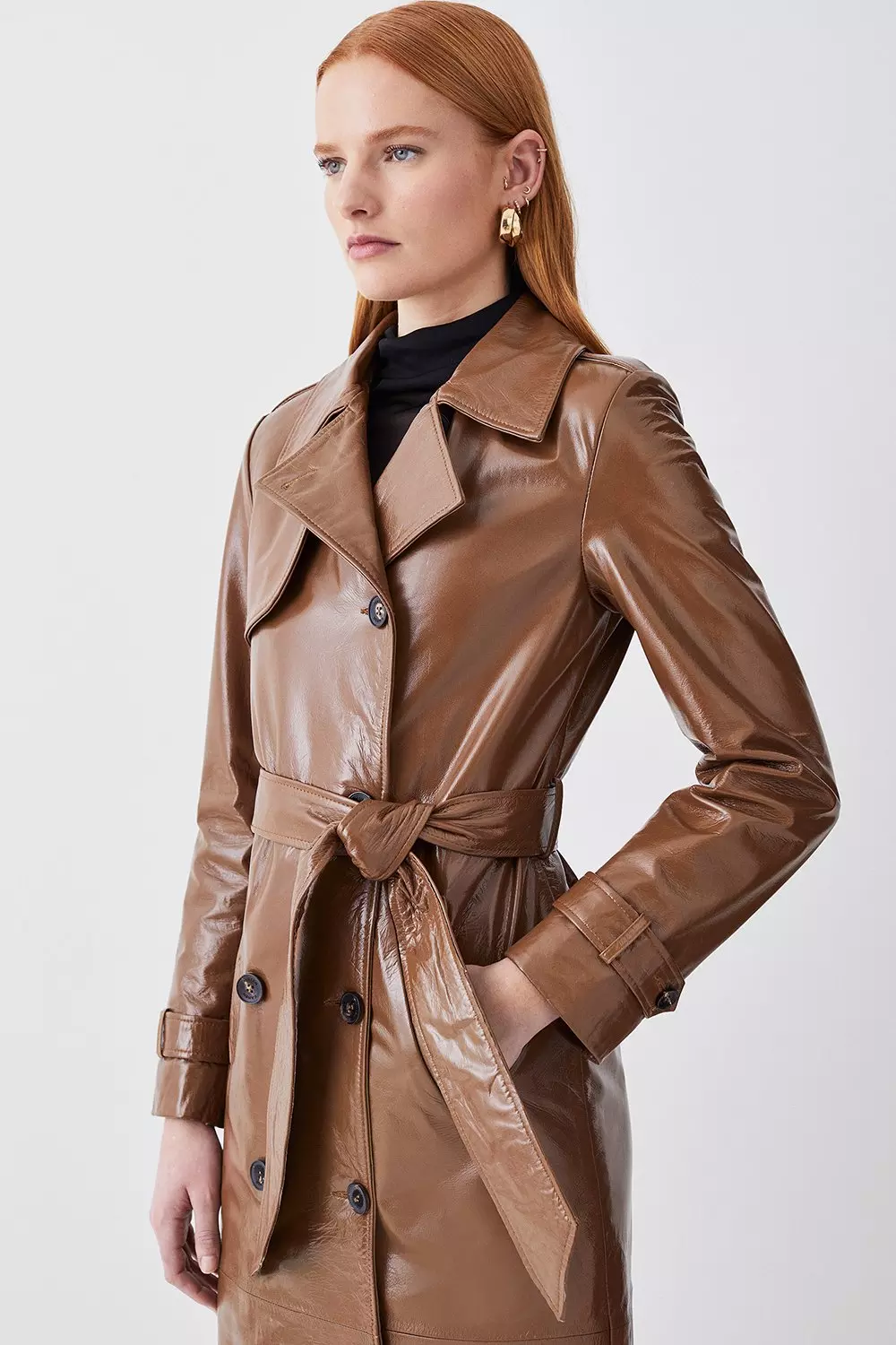 Karen millen longline hot sale leather trench coat