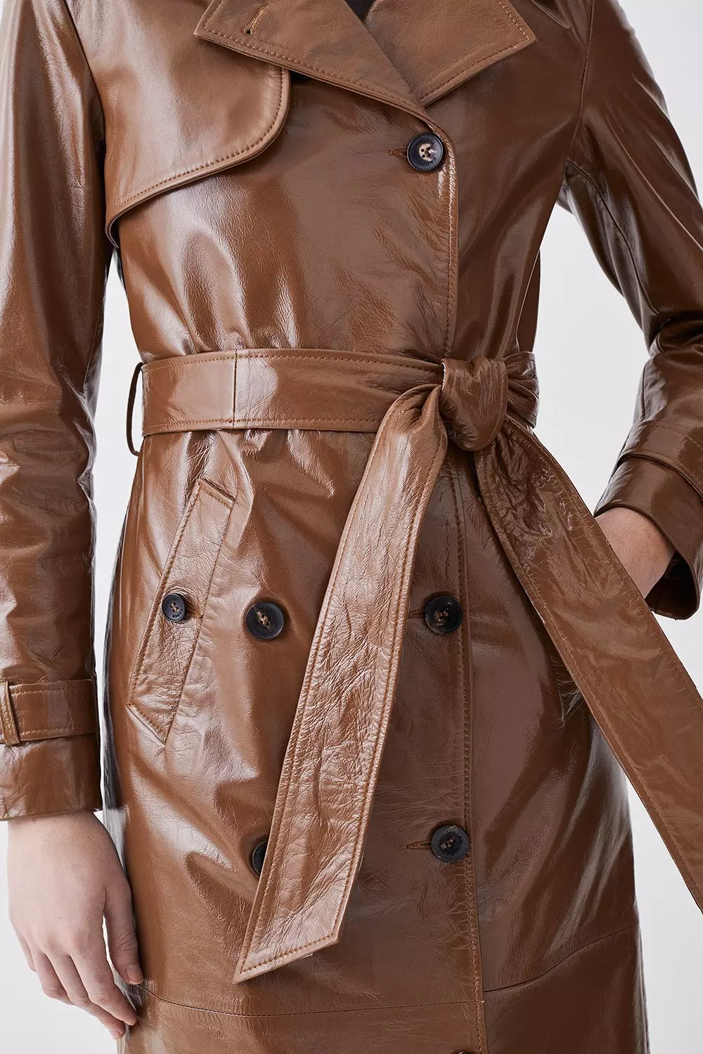 Faux patent clearance leather trench coat