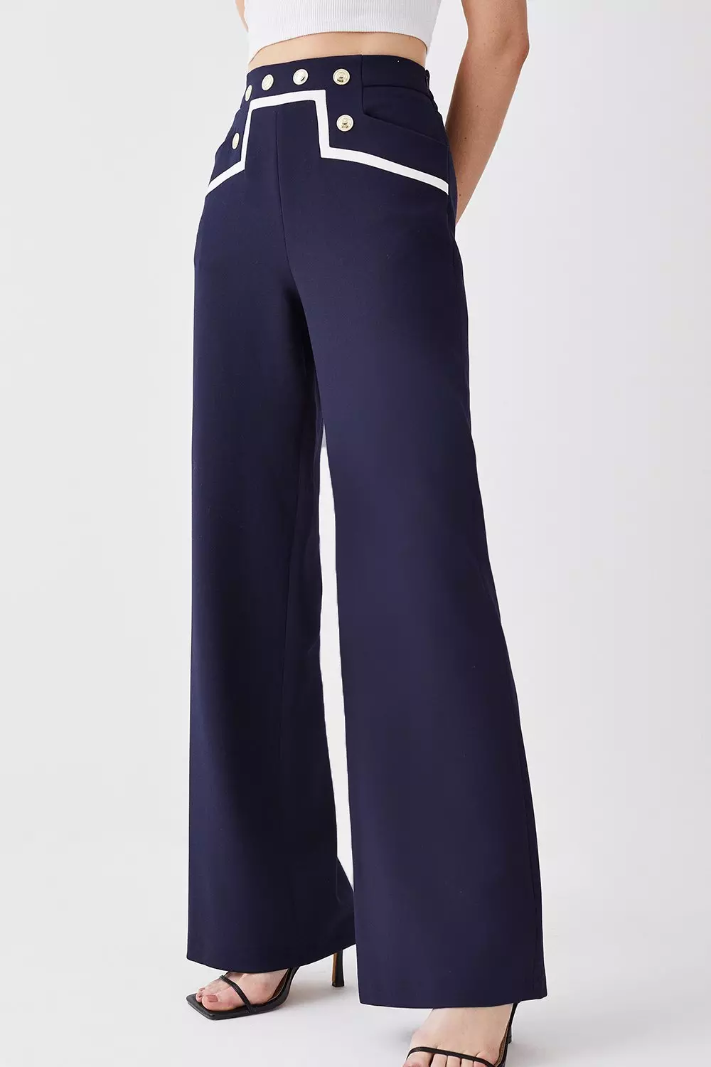 K M by L A N G E Wide leg crossover Button Sharovary pants - NAVY on  Garmentory