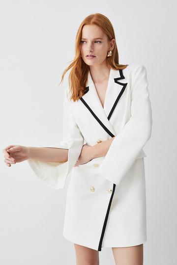 Compact Stretch Nautical Double Breasted Blazer Mini Dress ivory