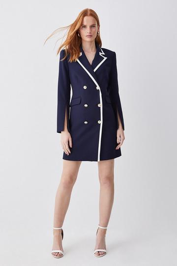 Navy Compact Stretch Nautical Double Breasted Blazer Mini Dress