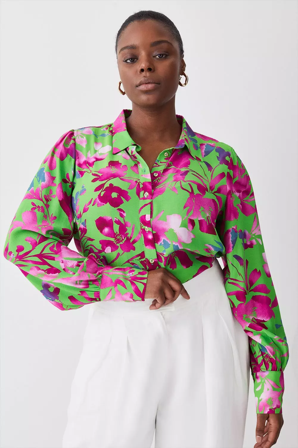 Plus Size Silhouette Floral Woven Shirt | Karen Millen