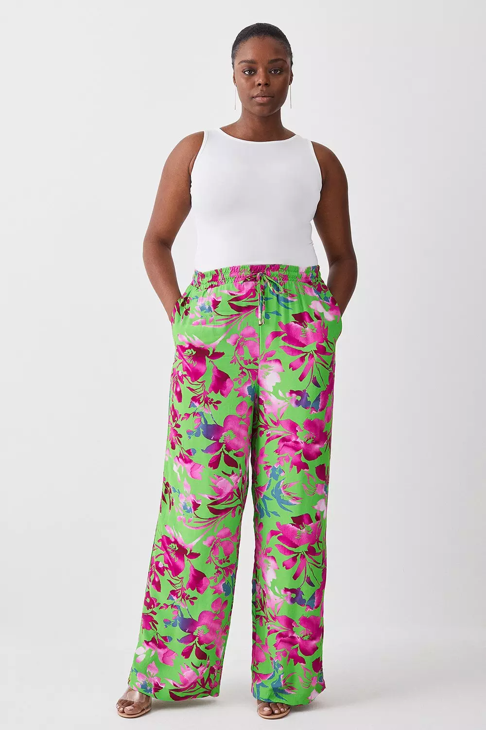 Women's Plus Floral Woven Wide Leg Trousers