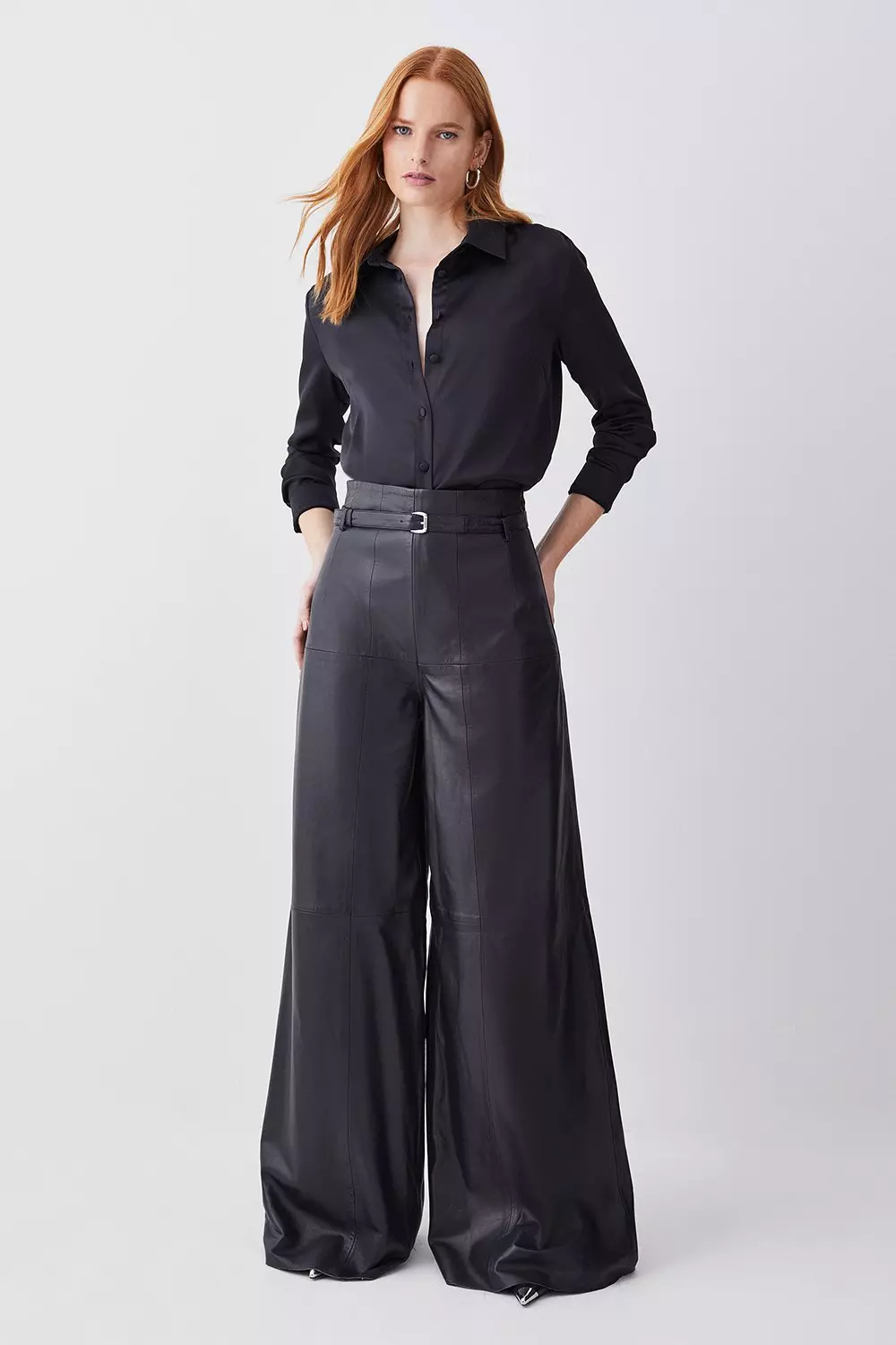 high waisted leather pants  Wide leg cropped pants, High waisted