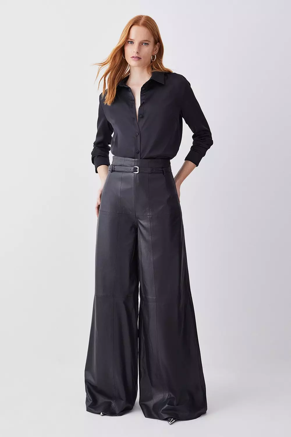 Petite Faux Leather High Waisted Wide Leg Pants