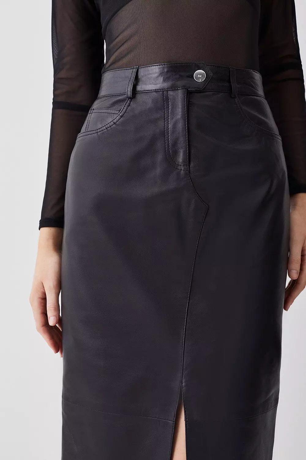 5 Pocket Midi Skirt in Faux Leather