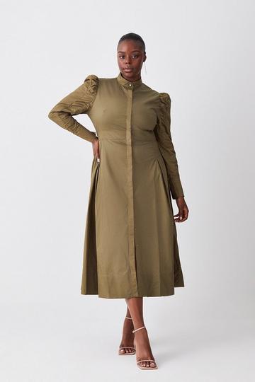 Lydia Millen Plus Size Cotton Woven Midi Dress khaki