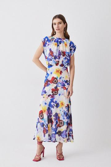 Floral Georgette Cap Sleeved Woven Midi Dress floral