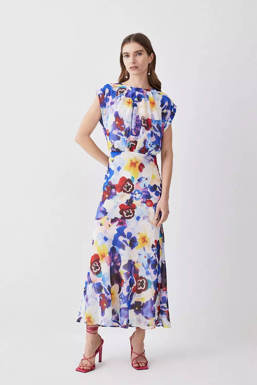 Floral Georgette Cap Sleeved Woven Midi Dress | Karen Millen