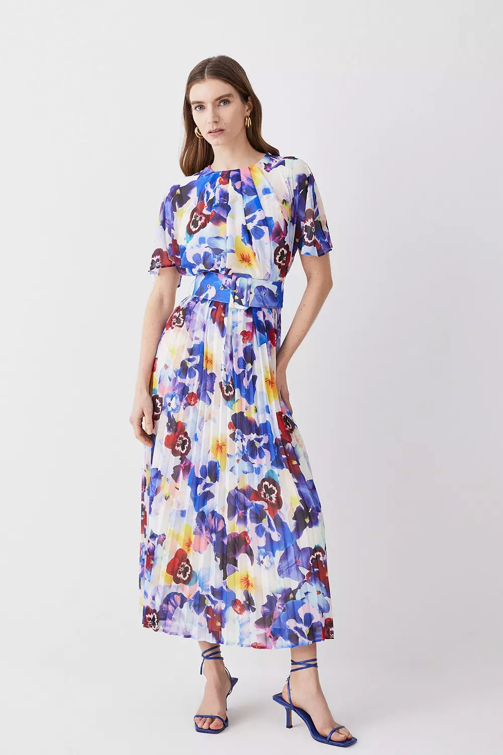 Karen millen best sale floral pleated dress