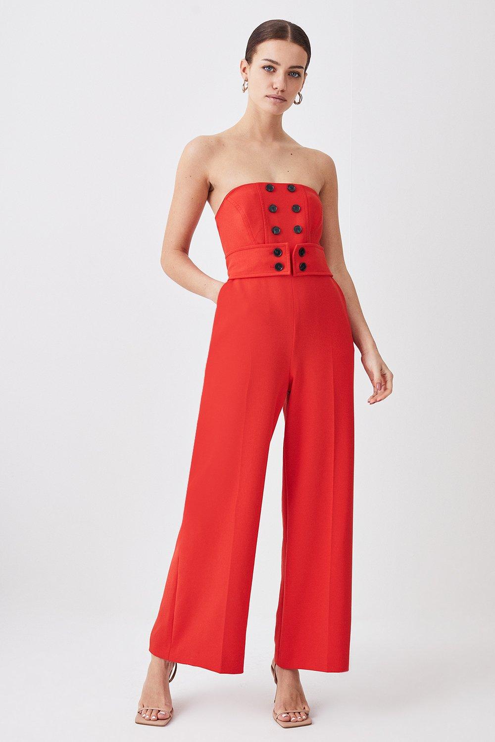 Petite Compact Stretch Tux Bandeau Wide Leg Jumpsuit