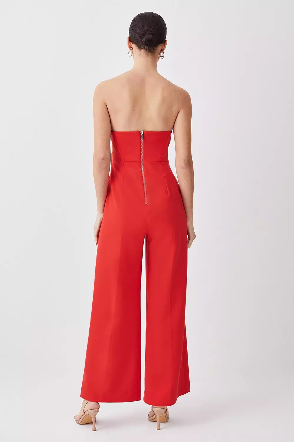 Compact Stretch Tux Bandeau Wide Leg Jumpsuit