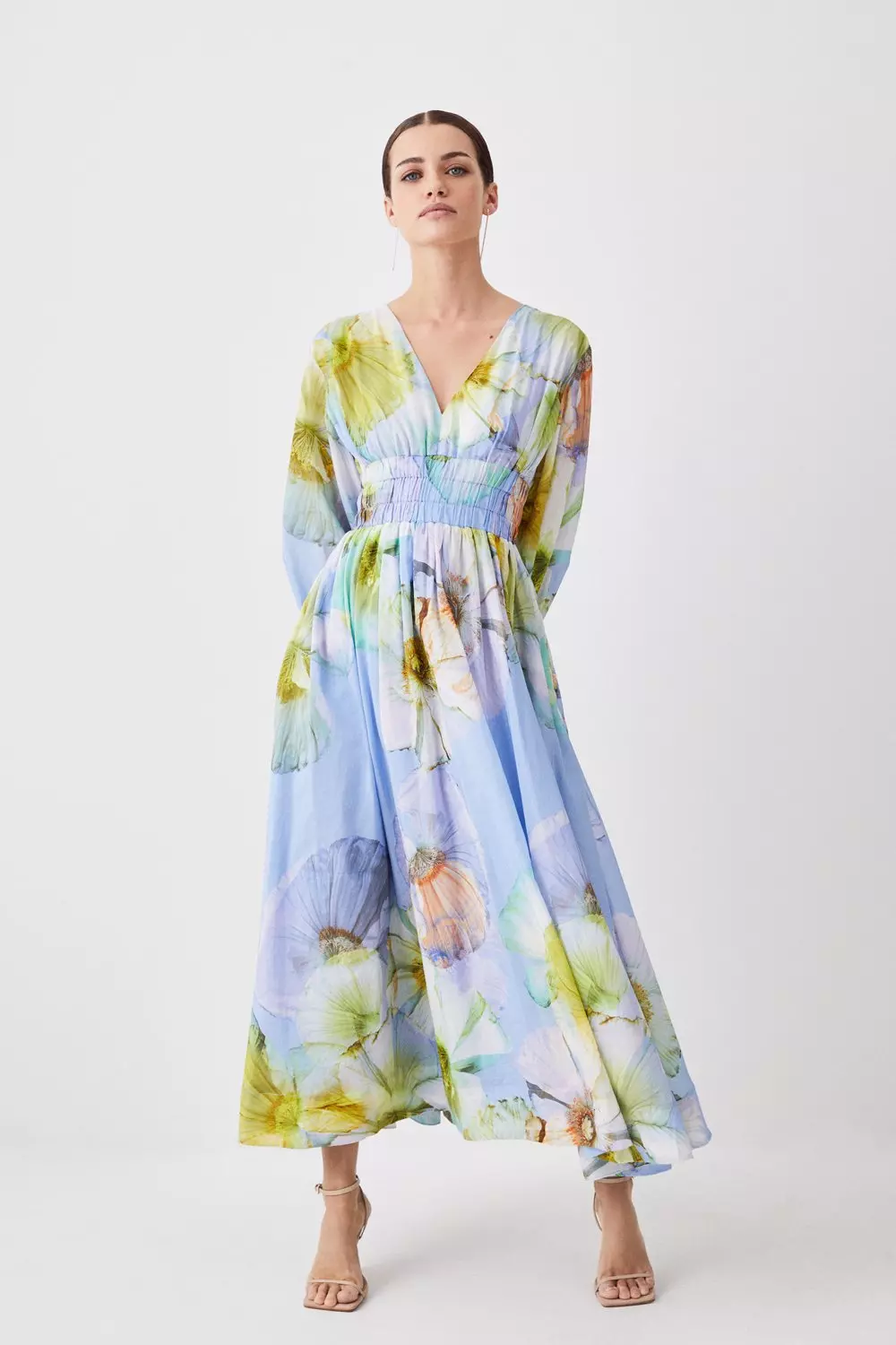 Blue floral silk on sale dress