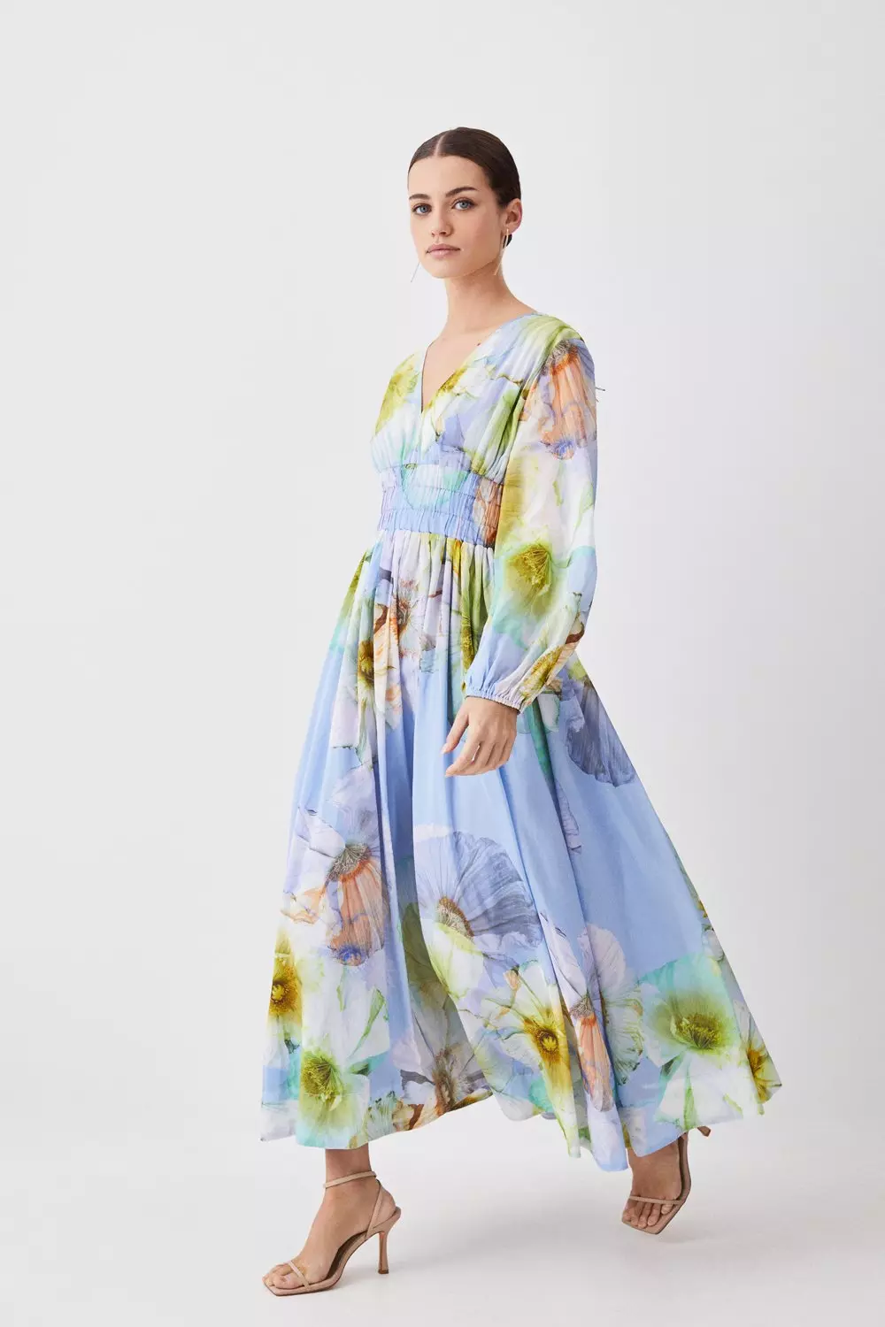 Petite Photographic Floral Silk Cotton Maxi Dress | Karen Millen