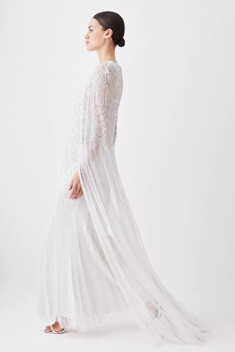 Petite Premium Embellished Caped Woven Maxi Dress | Karen Millen