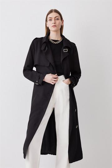 Black Relaxed Belted Trench Coat