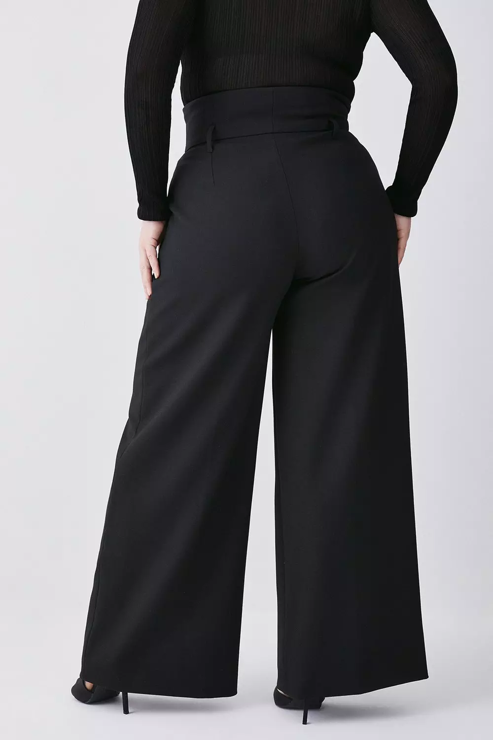 Plus Size Compact Stretch High Waist Wide Leg Trouser | Karen Millen