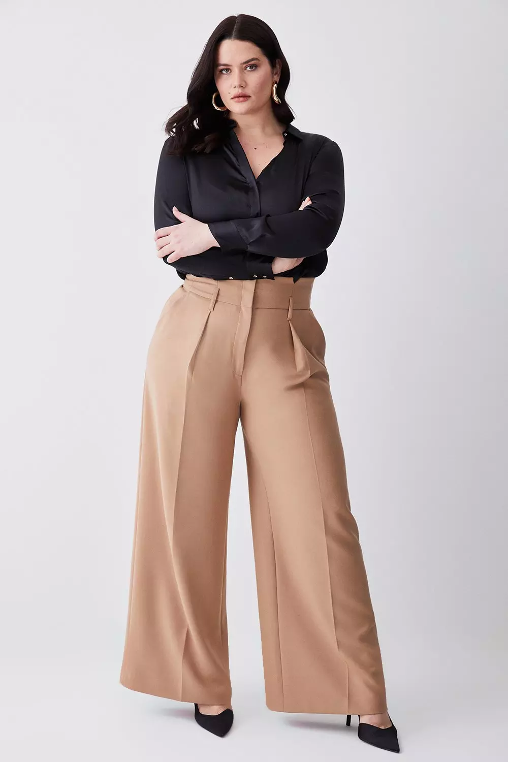 Yours Curve Plus Size Wide Leg Stretch Velvet Trousers