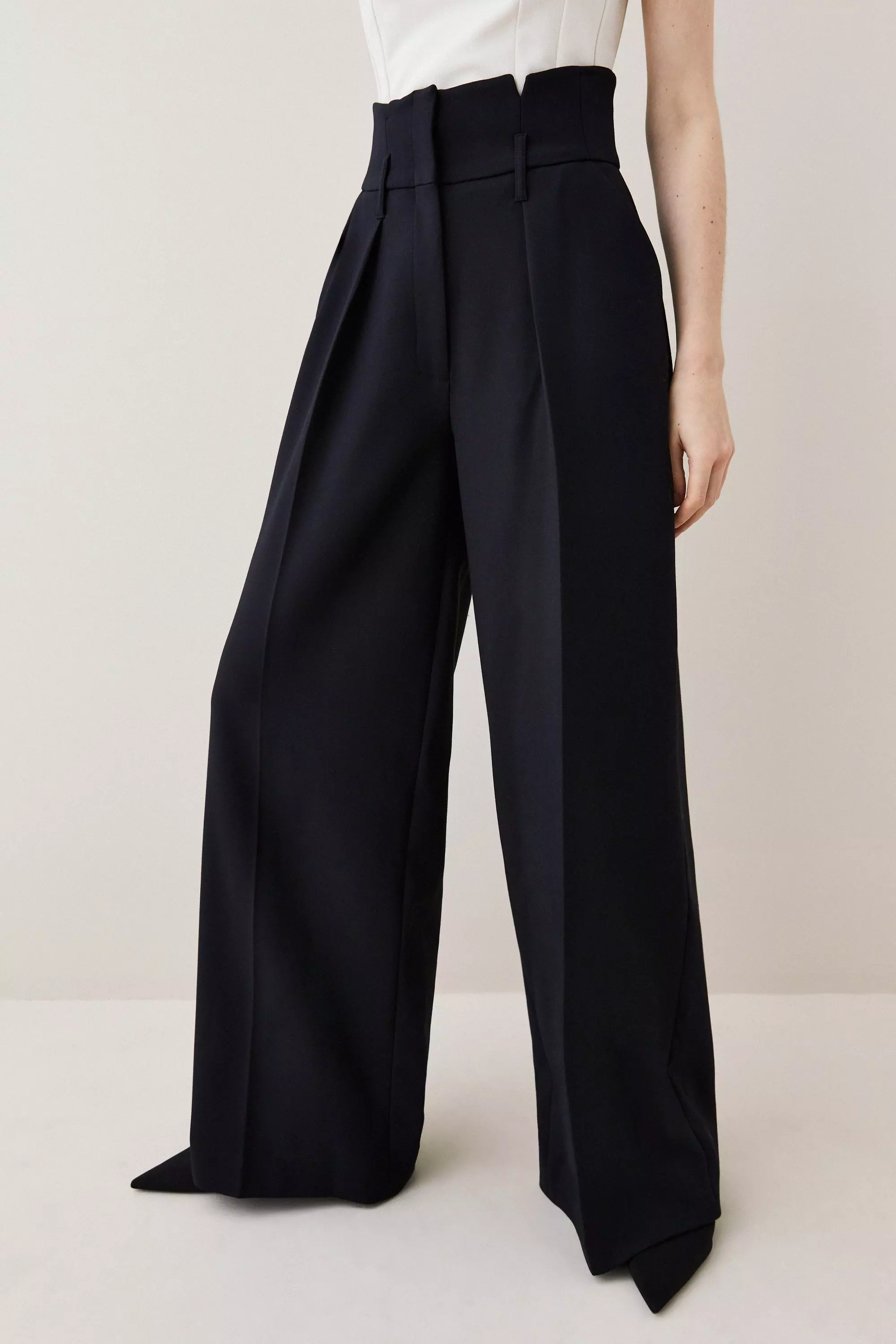 Tall Compact Stretch High Waist Wide Leg Pants | Karen Millen