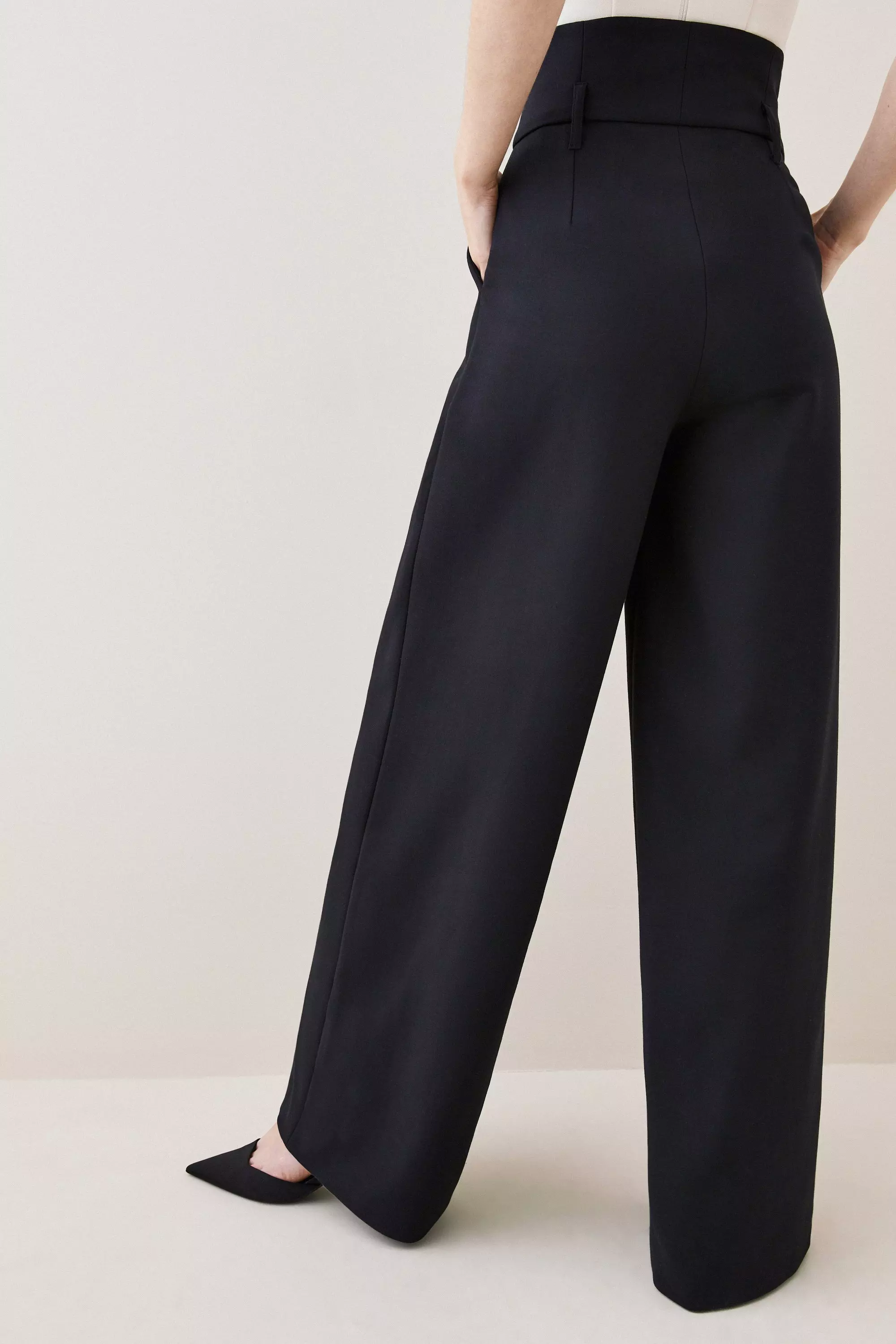 Tall Compact Stretch Belted Wide Leg Pants