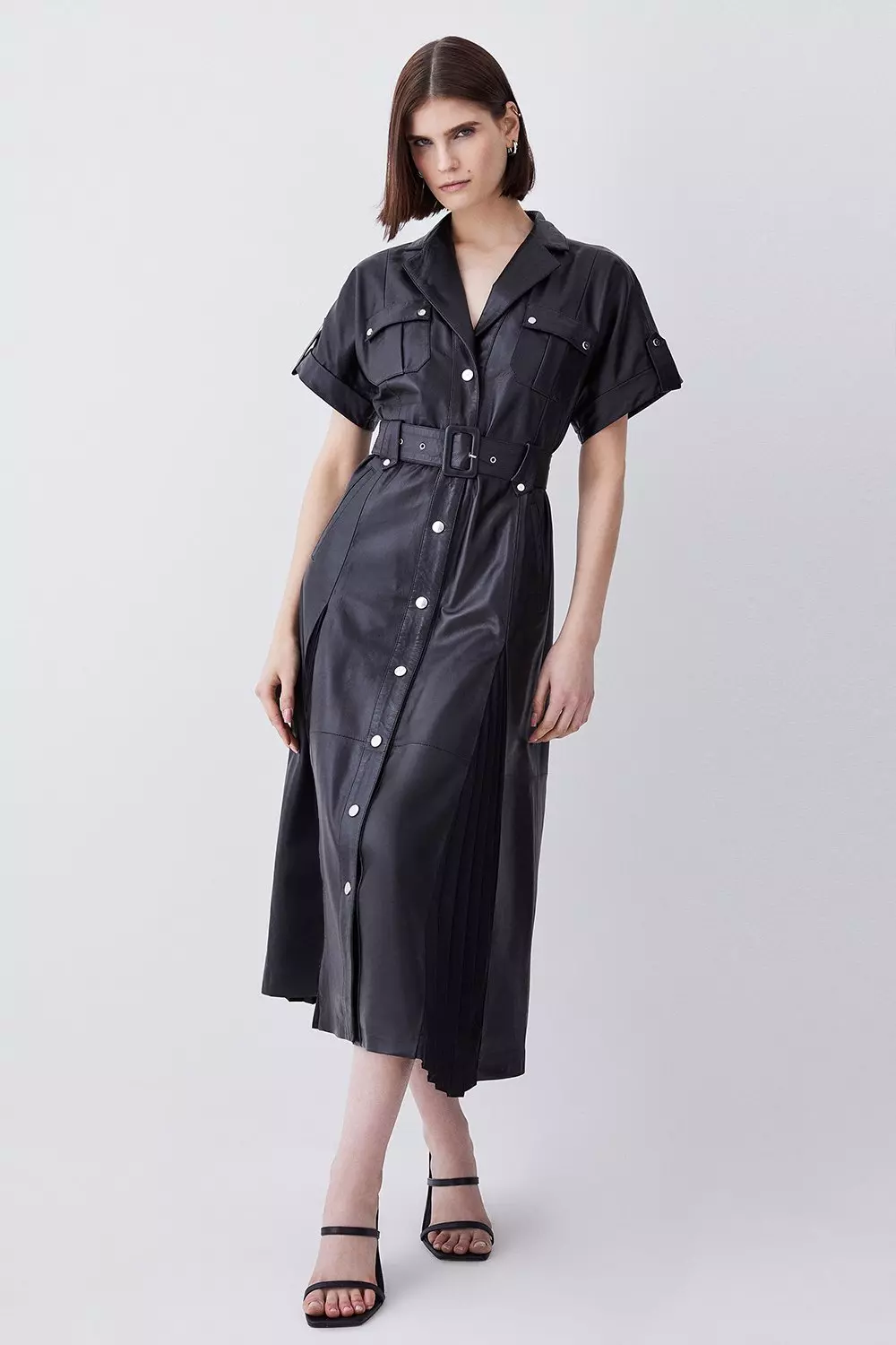 Leather button cheap down dress