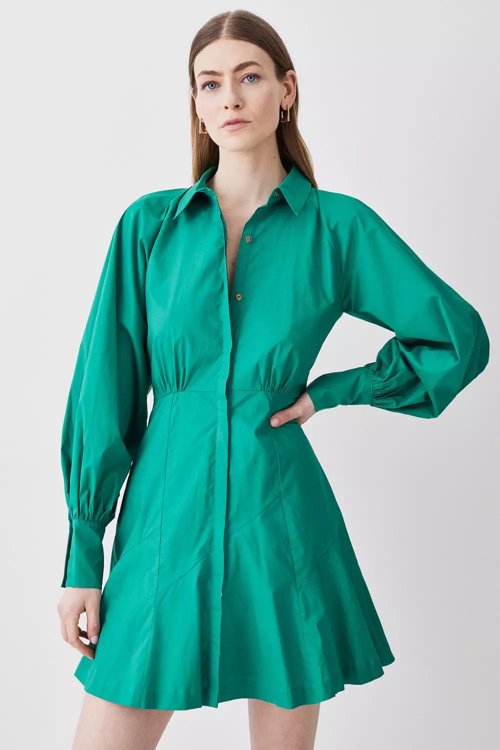 Cotton Panel Detail Mini Shirt Dress | Karen Millen