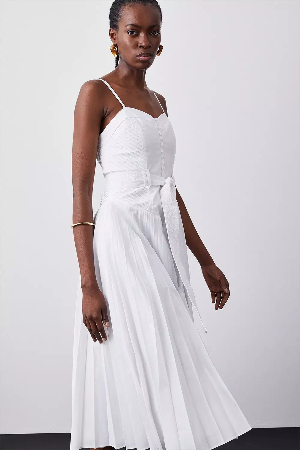 White pleated cheap midi dress