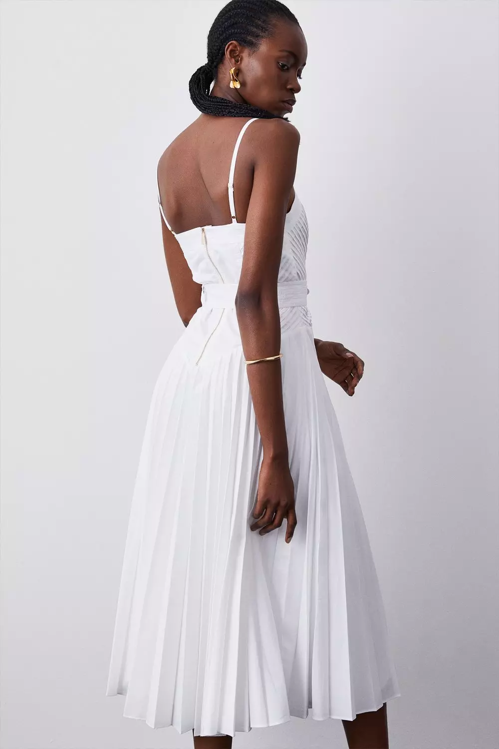 White chiffon pleated store dress