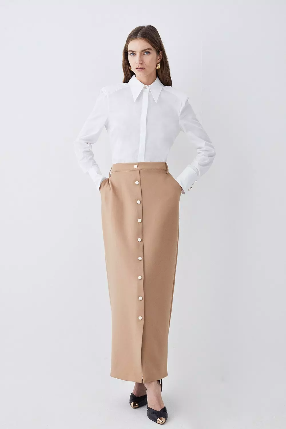 Compact Stretch Popper Detail Maxi Skirt